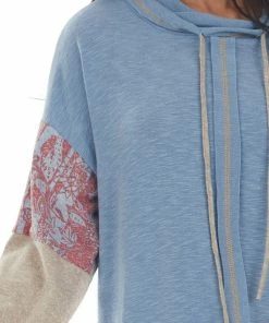 Ces Femme Tops Slate Blue Colorblock Cowl Neck Knit Top