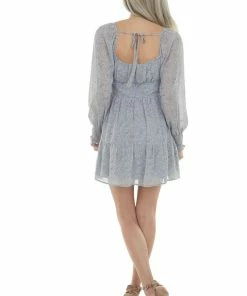 LE LIS Dresses Slate Blue Floral Paisley Long Sleeve Dress 21 LE LIS Dresses Slate Blue Floral Paisley Long Sleeve Dress