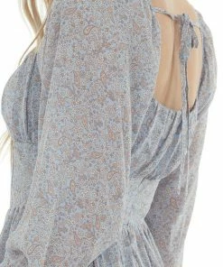 LE LIS Dresses Slate Blue Floral Paisley Long Sleeve Dress 22 LE LIS Dresses Slate Blue Floral Paisley Long Sleeve Dress