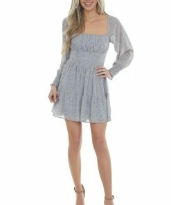 LE LIS Dresses Slate Blue Floral Paisley Long Sleeve Dress 17 LE LIS Dresses Slate Blue Floral Paisley Long Sleeve Dress