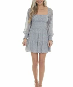 LE LIS Dresses Slate Blue Floral Paisley Long Sleeve Dress 18 LE LIS Dresses Slate Blue Floral Paisley Long Sleeve Dress