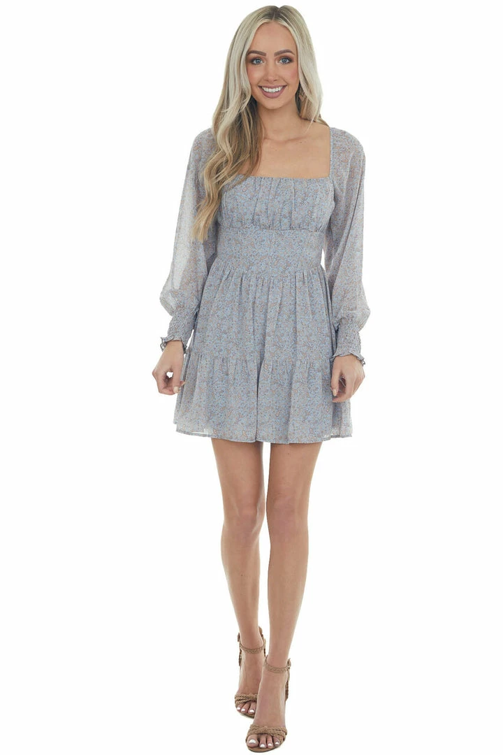 LE LIS Dresses Slate Blue Floral Paisley Long Sleeve Dress 5 LE LIS Dresses Slate Blue Floral Paisley Long Sleeve Dress