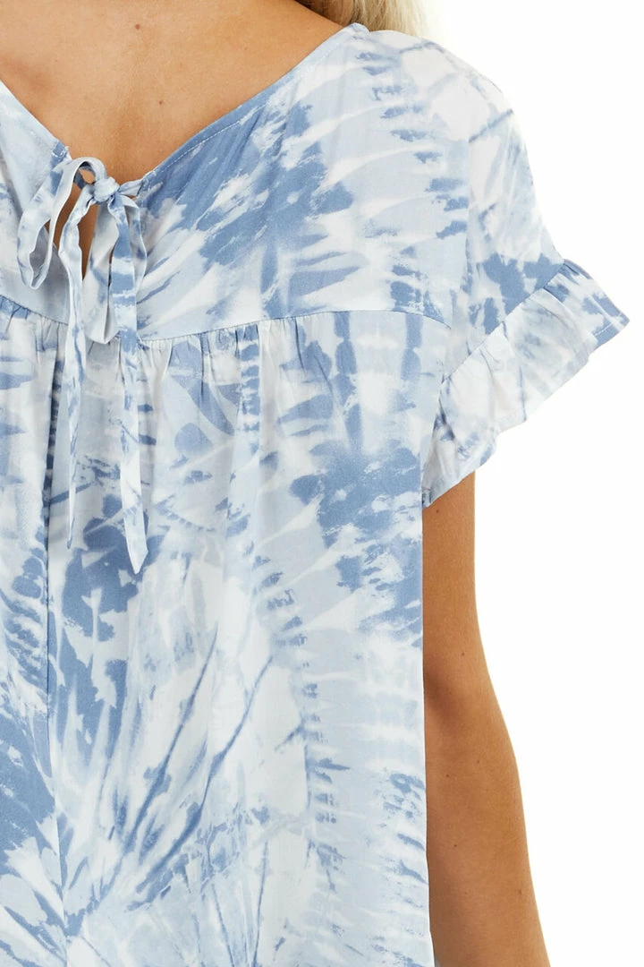 Kori America Tops Slate Blue Tie Dye Blouse With Short Ruffle Sleeves 10 Kori America Tops Slate Blue Tie Dye Blouse With Short Ruffle Sleeves