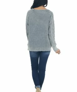 BiBi Tops Slate Grey Mineral Wash Raglan Sleeve Sweater