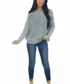 BiBi Tops Slate Grey Mineral Wash Raglan Sleeve Sweater