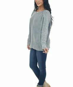 BiBi Tops Slate Grey Mineral Wash Raglan Sleeve Sweater