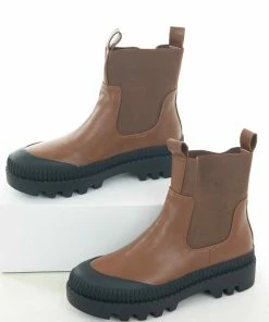 Intouch Footwear Shoes Spice Brown Faux Leather Elastic Panel Booties