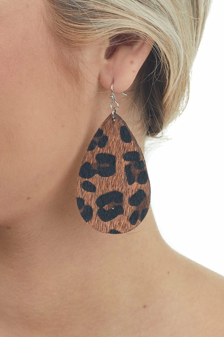 ART BOX Accessories Spice Brown Leopard Faux Fur Teardrop Earrings 4 ART BOX Accessories Spice Brown Leopard Faux Fur Teardrop Earrings