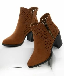 JP ORIGINAL CORP Shoes Spice Faux Suede Perforated High Heel Booties