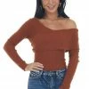 Lush Clothing Spice Long Sleeve One Shoulder Ribbed Knit Top Tops