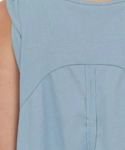 Umgee Steel Blue Raw Hem Ribbed Knit Top With Back Slit Tops