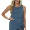 Vanilla Bay Steel Blue Ruched Side Stretchy Knit Tank Top Tops