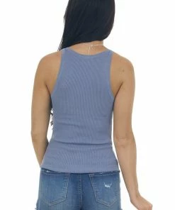 Be Cool Tops Steel Blue Scoop Neck Ribbed Fitted Tank Top 12 Be Cool Tops Steel Blue Scoop Neck Ribbed Fitted Tank Top