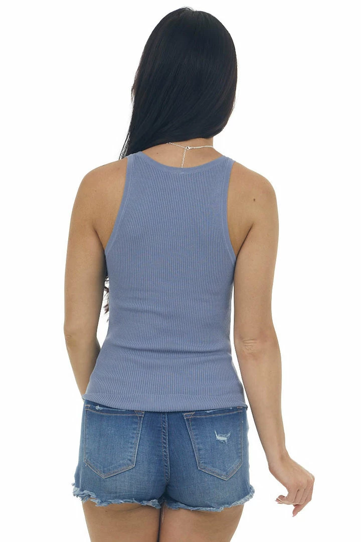 Be Cool Tops Steel Blue Scoop Neck Ribbed Fitted Tank Top 7 Be Cool Tops Steel Blue Scoop Neck Ribbed Fitted Tank Top