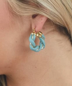 Noir Jewelry Accessories Steel Blue Twisted Gold Chunky Hoop Earrings