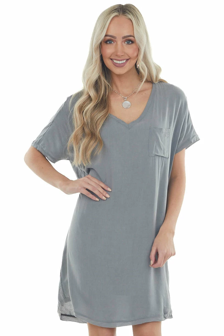 143 Story Dresses Steel Chest Pocket Woven Tee Shirt Dress 3 143 Story Dresses Steel Chest Pocket Woven Tee Shirt Dress