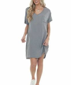 143 Story Dresses Steel Chest Pocket Woven Tee Shirt Dress 20 143 Story Dresses Steel Chest Pocket Woven Tee Shirt Dress