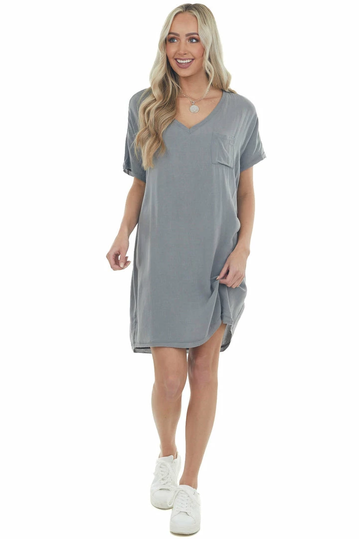 143 Story Dresses Steel Chest Pocket Woven Tee Shirt Dress 5 143 Story Dresses Steel Chest Pocket Woven Tee Shirt Dress