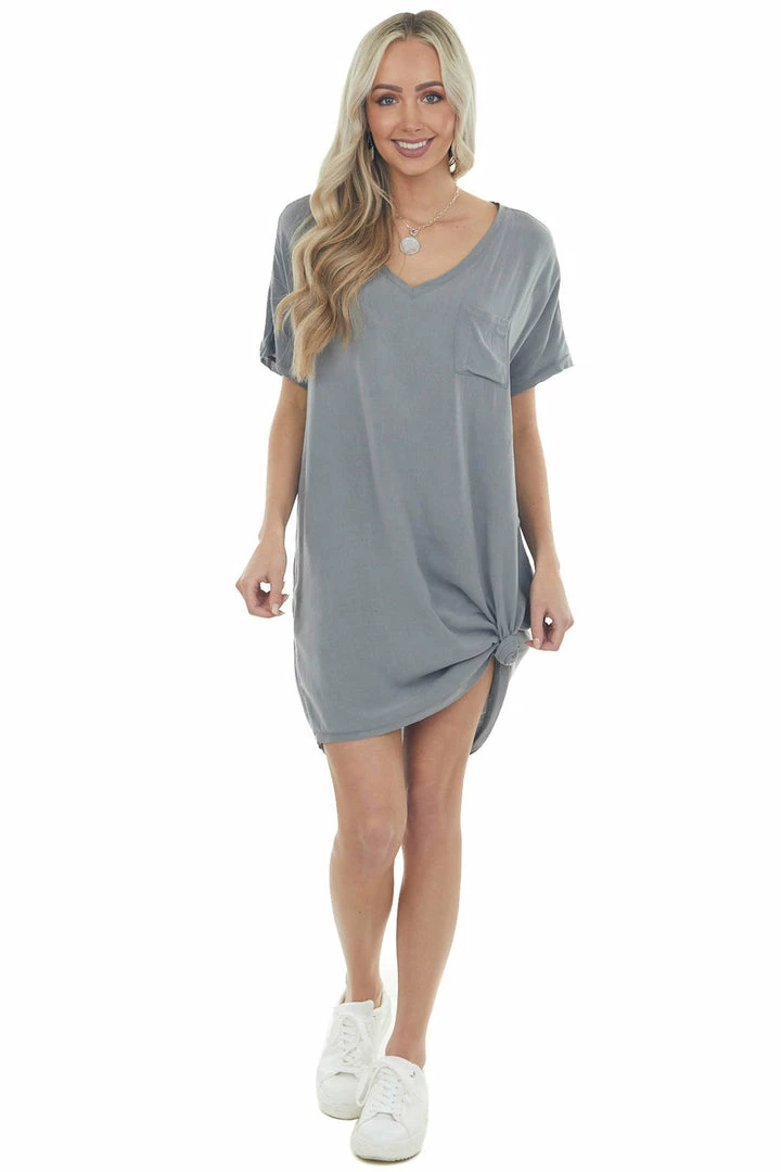 143 Story Dresses Steel Chest Pocket Woven Tee Shirt Dress 6 143 Story Dresses Steel Chest Pocket Woven Tee Shirt Dress