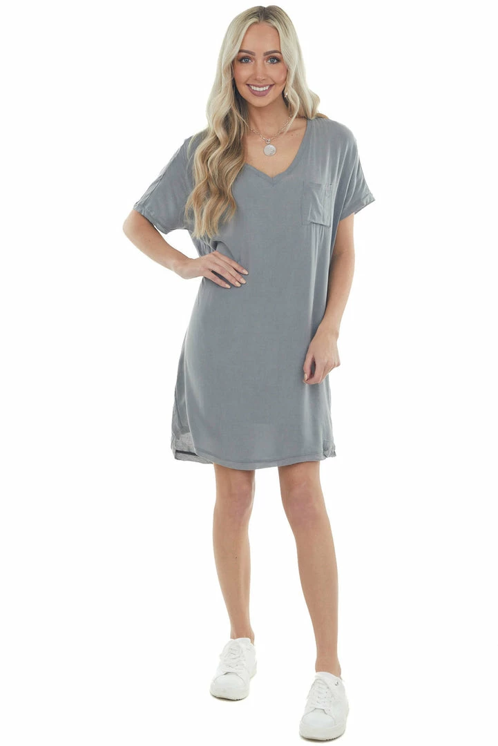 143 Story Dresses Steel Chest Pocket Woven Tee Shirt Dress 4 143 Story Dresses Steel Chest Pocket Woven Tee Shirt Dress