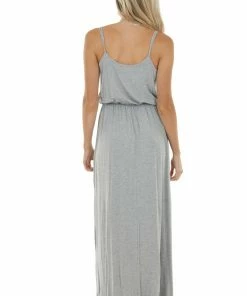 Lush Clothing Dresses Steel Grey Blouson Stretchy Knit Sleeveless Maxi Dress