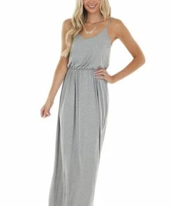Lush Clothing Dresses Steel Grey Blouson Stretchy Knit Sleeveless Maxi Dress