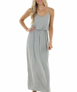 Lush Clothing Dresses Steel Grey Blouson Stretchy Knit Sleeveless Maxi Dress
