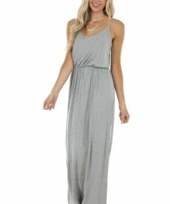 Lush Clothing Dresses Steel Grey Blouson Stretchy Knit Sleeveless Maxi Dress