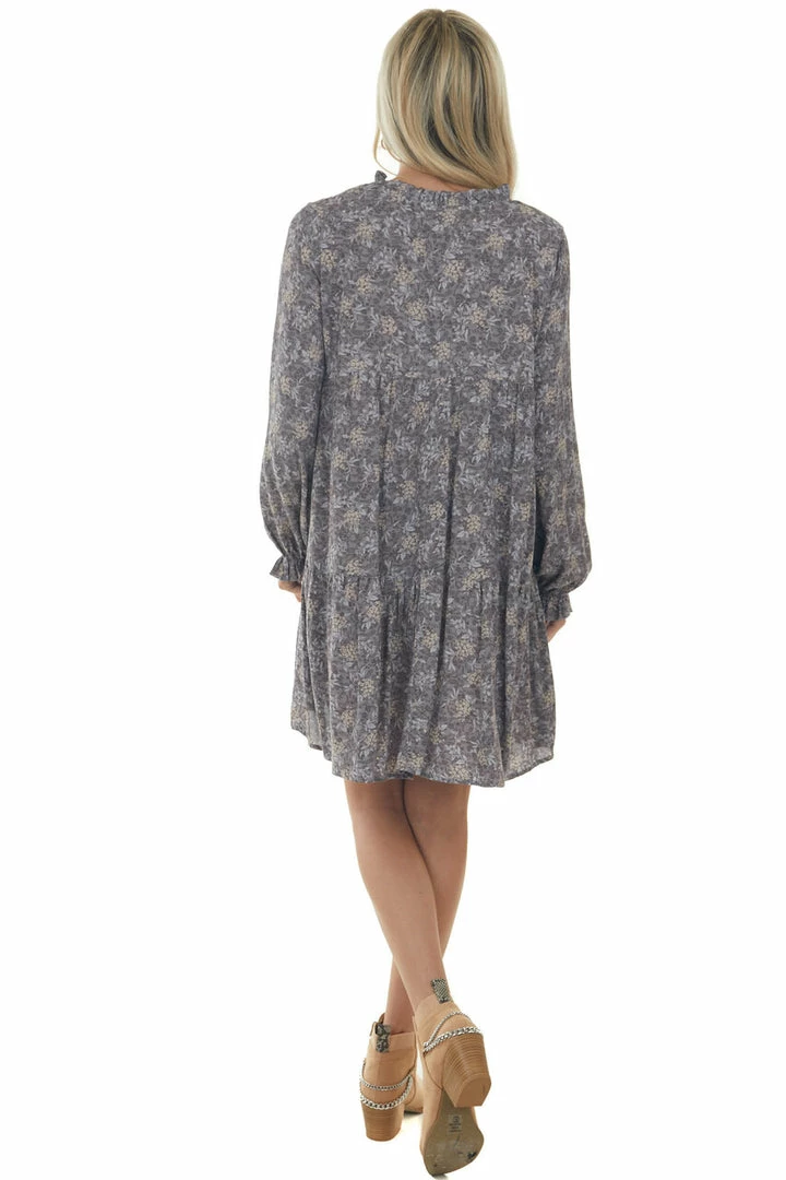 143 Story Dresses Steel Grey Floral Print Long Sleeve Mini Dress 9 143 Story Dresses Steel Grey Floral Print Long Sleeve Mini Dress