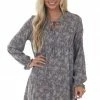 143 Story Dresses Steel Grey Floral Print Long Sleeve Mini Dress
