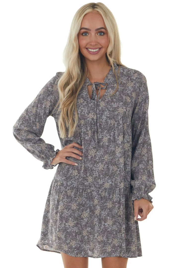 143 Story Dresses Steel Grey Floral Print Long Sleeve Mini Dress 3 143 Story Dresses Steel Grey Floral Print Long Sleeve Mini Dress