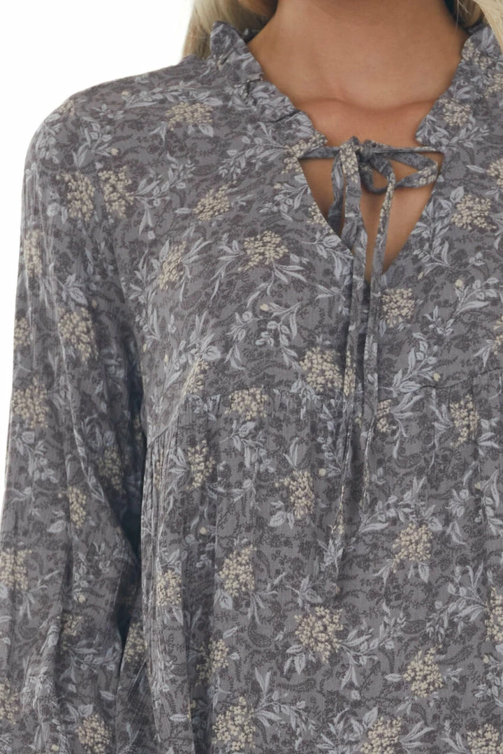 143 Story Dresses Steel Grey Floral Print Long Sleeve Mini Dress 10 143 Story Dresses Steel Grey Floral Print Long Sleeve Mini Dress