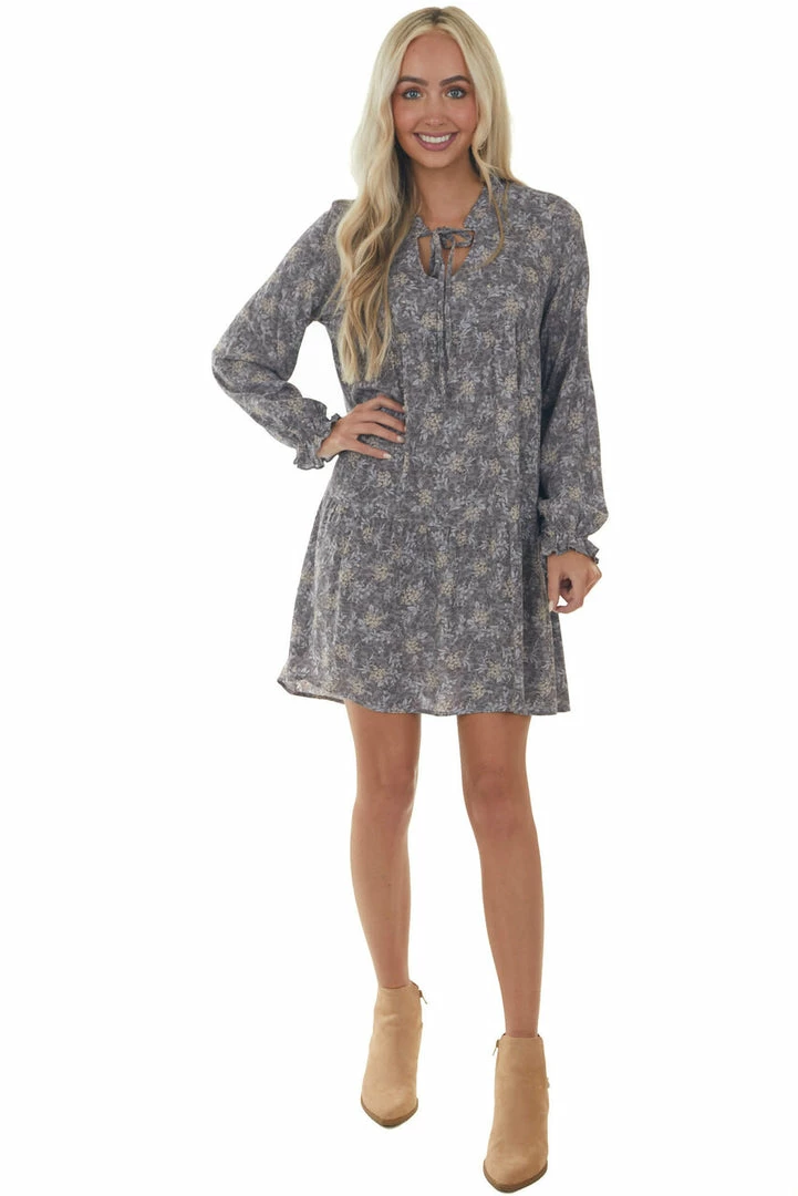143 Story Dresses Steel Grey Floral Print Long Sleeve Mini Dress 4 143 Story Dresses Steel Grey Floral Print Long Sleeve Mini Dress