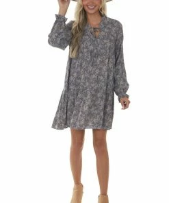 143 Story Dresses Steel Grey Floral Print Long Sleeve Mini Dress 21 143 Story Dresses Steel Grey Floral Print Long Sleeve Mini Dress