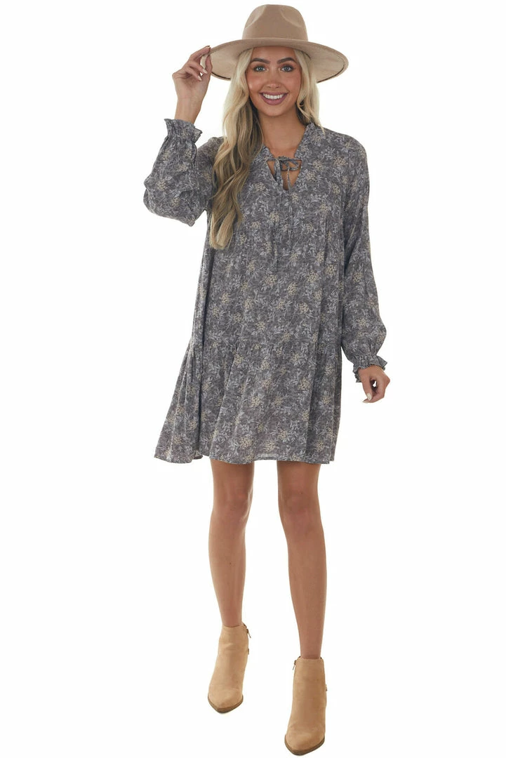 143 Story Dresses Steel Grey Floral Print Long Sleeve Mini Dress 6 143 Story Dresses Steel Grey Floral Print Long Sleeve Mini Dress