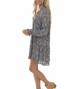 143 Story Dresses Steel Grey Floral Print Long Sleeve Mini Dress 23 143 Story Dresses Steel Grey Floral Print Long Sleeve Mini Dress