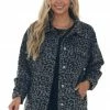 143 Story Steel Grey Leopard Print Fuzzy Shirt Jacket Tops