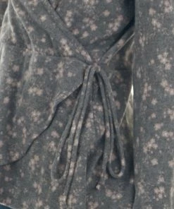 143 Story Stone Grey Ditsy Floral Surplice Soft Knit Top Tops