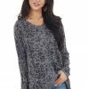 Hailey & Co Stone Grey Leopard Print Oversized Top With Long Sleeves