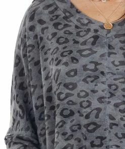 Hailey & Co Stone Grey Leopard Print Oversized Top With Long Sleeves 25 Hailey & Co Stone Grey Leopard Print Oversized Top With Long Sleeves