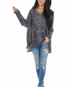 Hailey & Co Stone Grey Leopard Print Oversized Top With Long Sleeves 21 Hailey & Co Stone Grey Leopard Print Oversized Top With Long Sleeves