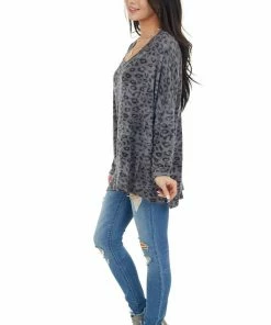 Hailey & Co Stone Grey Leopard Print Oversized Top With Long Sleeves 23 Hailey & Co Stone Grey Leopard Print Oversized Top With Long Sleeves