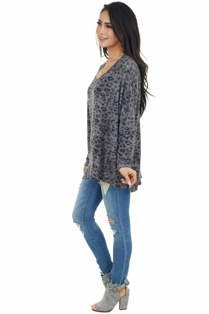 Hailey & Co Stone Grey Leopard Print Oversized Top With Long Sleeves 8 Hailey & Co Stone Grey Leopard Print Oversized Top With Long Sleeves