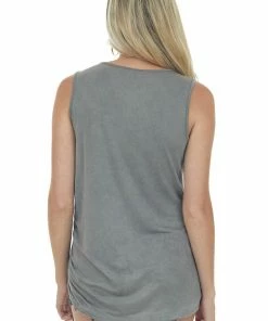 Vanilla Bay Stone Grey Ruched Side Stretchy Knit Tank Top Tops 12 Vanilla Bay Stone Grey Ruched Side Stretchy Knit Tank Top Tops