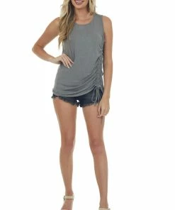 Vanilla Bay Stone Grey Ruched Side Stretchy Knit Tank Top Tops 10 Vanilla Bay Stone Grey Ruched Side Stretchy Knit Tank Top Tops