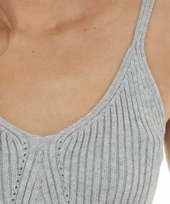 Listicle Tops Stone Thick Ribbed Knit Pointelle Tank Top