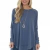 Easel Stormy Blue Handkerchief Hem Reverse Seam Top Tops