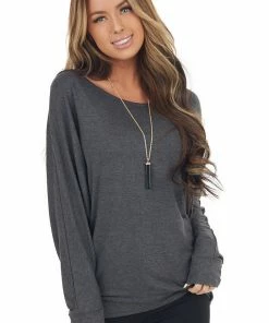 Cherish Stormy Dolman Sleeve Stretchy Knit Top With Banded Cuffs Tops