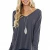 143 Story Stormy Grey Long Sleeve Top With Side Slit Detail Tops 1 143 Story Stormy Grey Long Sleeve Top With Side Slit Detail Tops