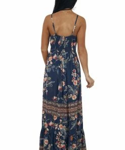 ANGIE Stormy Grey Printed Sleeveless Tie Front Maxi Dress